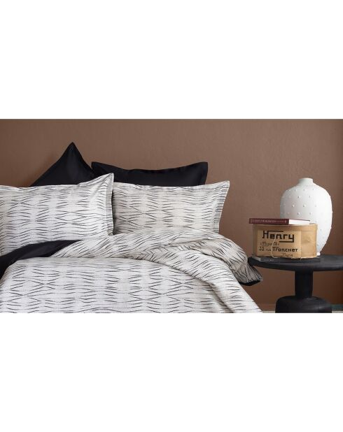Parure housse de couette avec 2 taies d'oreiller en coton imprimé blanc/gris/noir - 240x220 cm