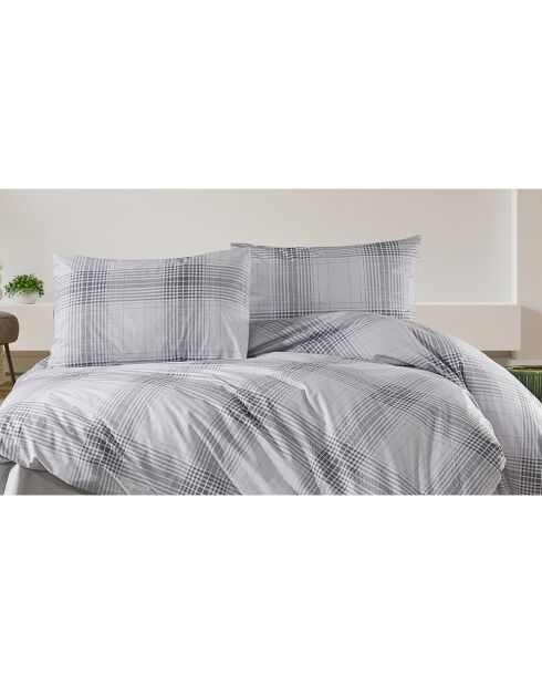 Parure housse de couette avec 2 taies d'oreiller en coton grise - 200x200 cm