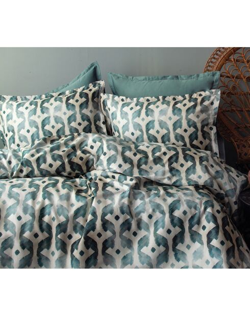 Set copripiumino in raso di cotone stampato verde con 2 federe - 240x220 cm