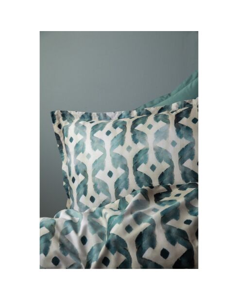 Set copripiumino in raso di cotone stampato verde con 2 federe - 240x220 cm