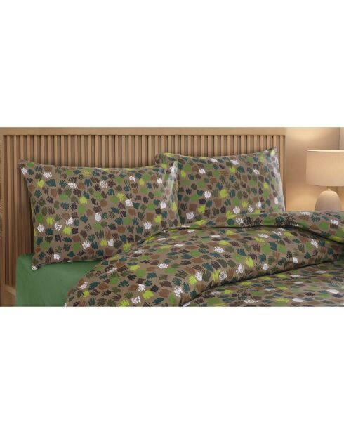 Parure housse de couette avec un taie d'oreiller en coton imprimé verte -140x200 cm