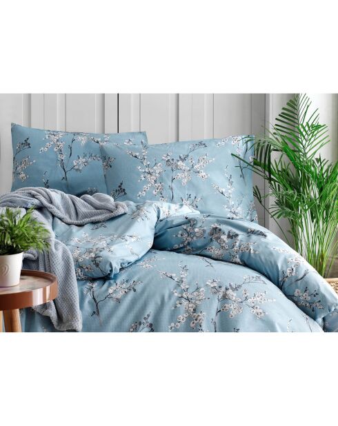 Set copripiumino con federa in cotone stampato blu -140x200 cm
