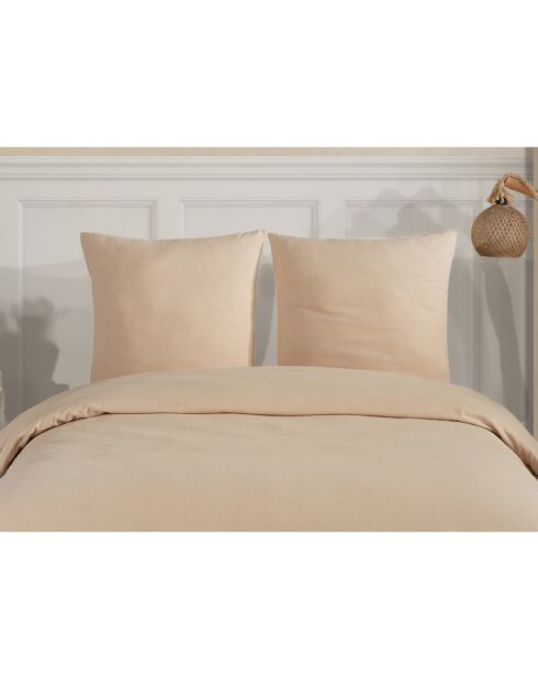 Bedset met 2 kussenslopen beige katoen flanel - 200x200 cm