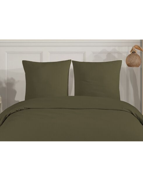 Bedset met 2 kussenslopen Kaki katoenen flanel - 200x200 cm