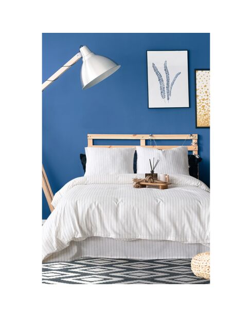 Ecru-geverfde bedset van geweven katoen met 2 kussenslopen - 200x200 cm