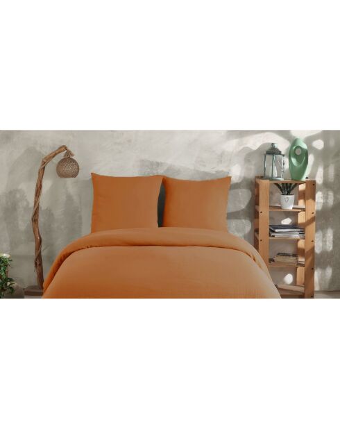 Parure housse de couette avec 2 taies d'oreiller gaze de coton ocre