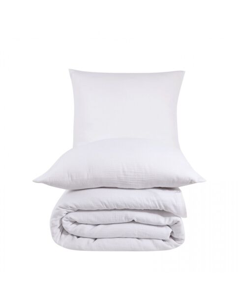 Parure housse de couette avec 2 taies d'oreiller gaze de coton blanche