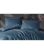 Parure housse de couette avec 2 taies d'oreiller en coton rayé bleu pétrole