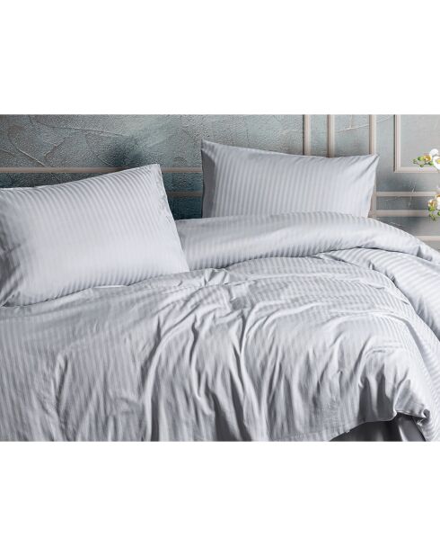 Parure housse de couette avec 2 taies d'oreiller en coton rayé grise