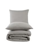 Parure housse de couette avec 2 taies d'oreiller gaze de coton grise
