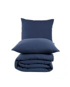 Parure housse de couette avec 2 taies d'oreiller gaze de coton bleu marine