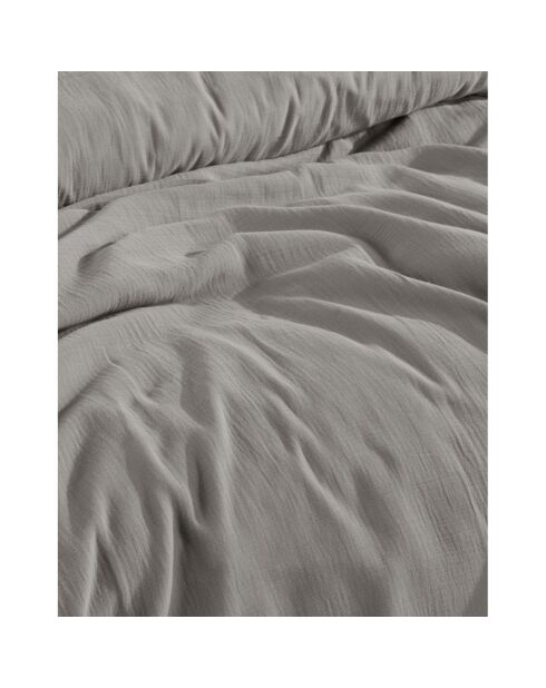 Parure housse de couette avec 2 taies d'oreiller gaze de coton grise
