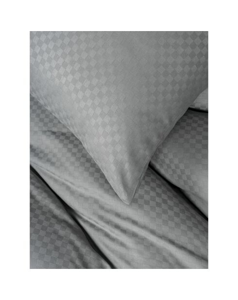Parure housse de couette avec 2 taies d'oreiller coton uni jacquard grise