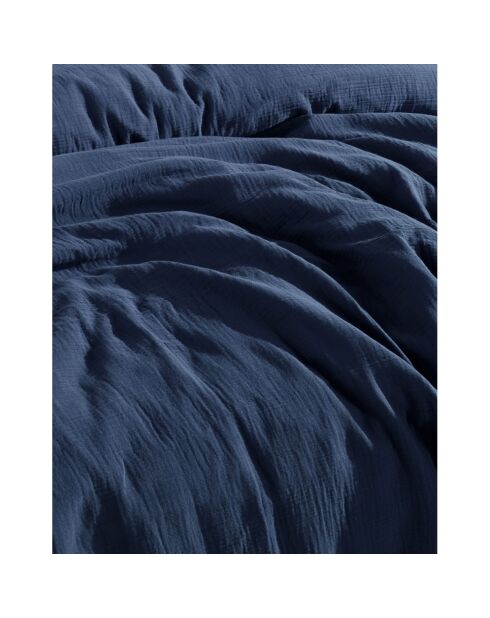 Parure housse de couette avec 2 taies d'oreiller gaze de coton bleu marine