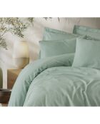 Dekbedovertrekset met kussensloop effen katoen jacquard sage -140x200 cm