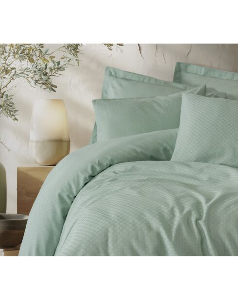 Dekbedovertrekset met kussensloop effen katoen jacquard sage -140x200 cm