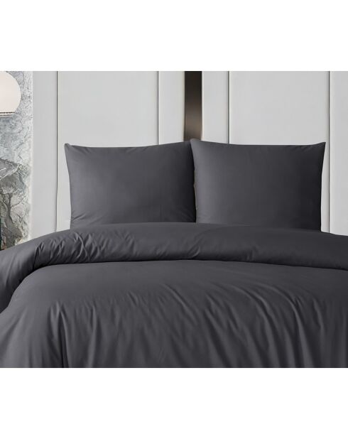 Parure housse de couette avec une taie d'oreiller en coton anthracite - 140x200 cm