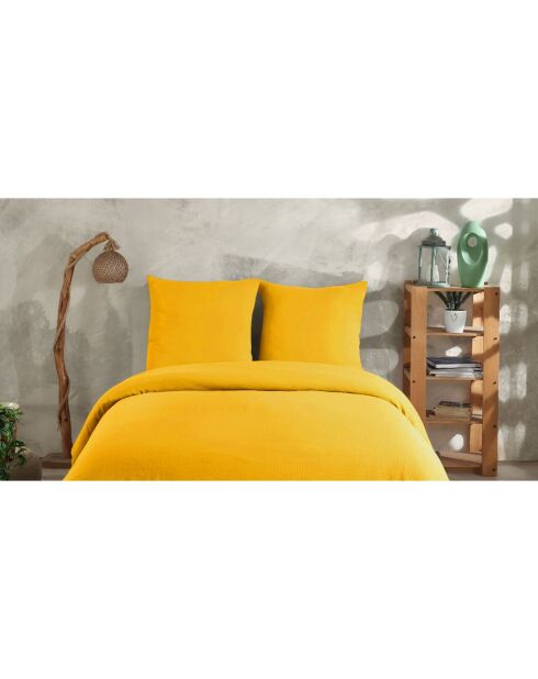 Parure housse de couette et taies d'oreiller gaze de coton ambre
