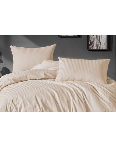 Set copripiumino con federa in cotone a righe beige - 140x200 cm