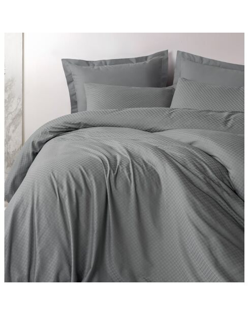 Parure housse de couette avec un taie d'oreiller coton uni jacquard grise -140x200 cm