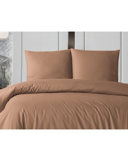 Parure housse de couette avec 2 taies d'oreiller en coton terracotta - 200x200 cm