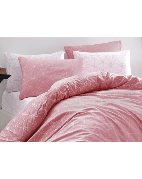 Parure housse de couette avec un taie d'oreiller en coton imprimé rose - 140x200 cm