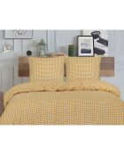 Housse de couette avec 2 taies d'oreiller Vichy ambre en coton imprimé