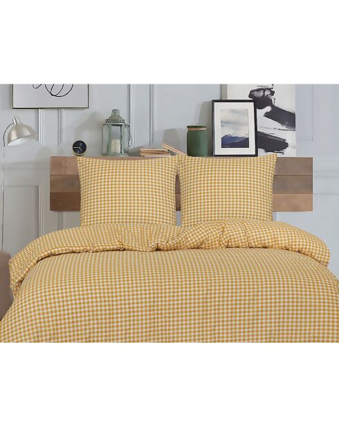 Copripiumino in cotone stampato color ambra Vichy con 2 federe