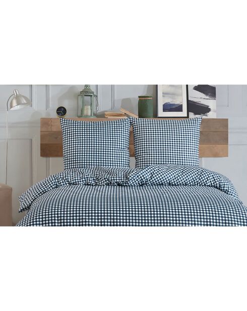 Vichy marineblauw bedrukt katoenen dekbedovertrek met 2 kussenslopen