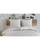 Housse de couette avec une taie d'oreiller en coton imprimé Vichy grise - 140x200 cm