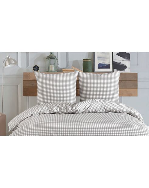Housse de couette avec une taie d'oreiller en coton imprimé Vichy grise - 140x200 cm