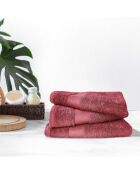 Lot de 3 serviettes éponge en coton bordeaux - 50x90 cm
