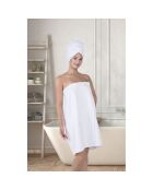 Set Paréo et serviette à cheveux en coton blanc - 70x145 cm