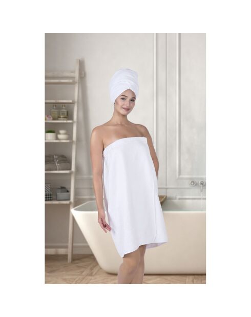 Weißes Set aus Baumwollsarong und Haartuch - 70x145 cm