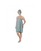 Set Paréo et serviette à cheveux en coton vert céladon - 70x145 cm