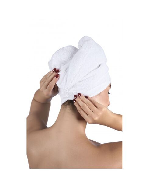 Set Paréo et serviette à cheveux en coton blanc - 70x145 cm