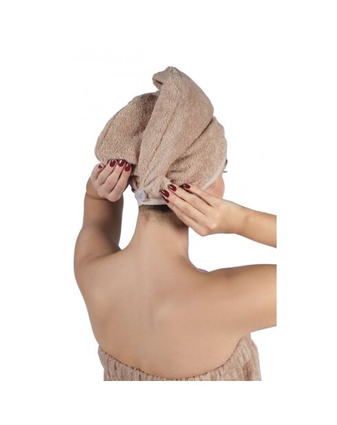 Set de pareo y toallas de pelo de algodón beige - 70x145 cm