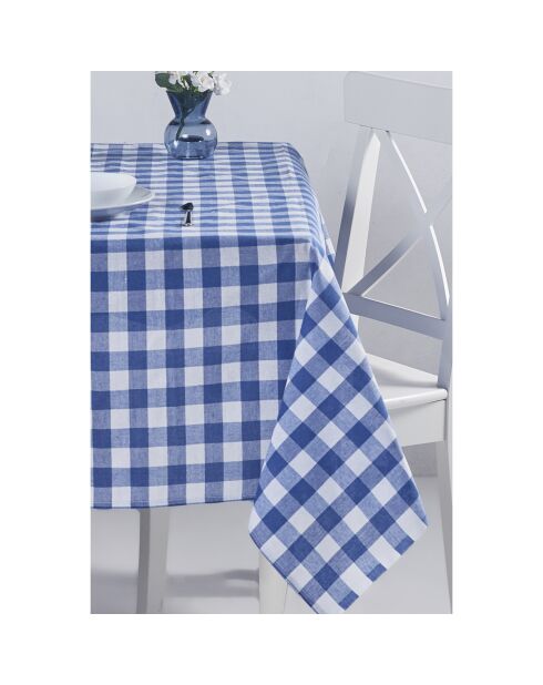 Katoenen tafelkleed blauw plaid - 150x300 cm