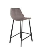 Taburete de bar Franky de terciopelo gris - 52 x 45 x 91 cm