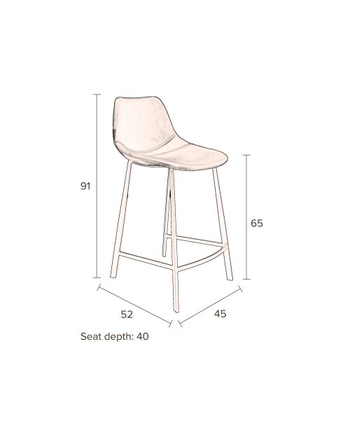 Tabouret de bar Franky marron - 52 x 45 x 91 cm