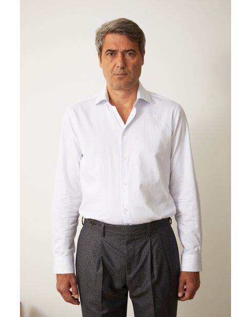 Chemise Volpaia blanche à fines rayures - Blanc raye bleu