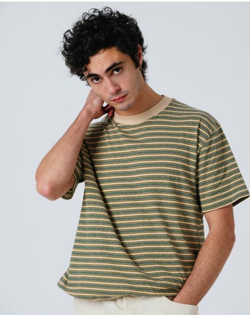 T-shirt met kaki strepen Oregon - KAKI