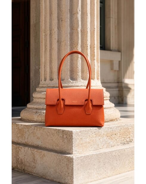 Oranje Solenne leren schoudertas - 35x26x14 cm