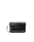 Andre Croco Schultertasche aus schwarzem Leder - 26x17x8 cm