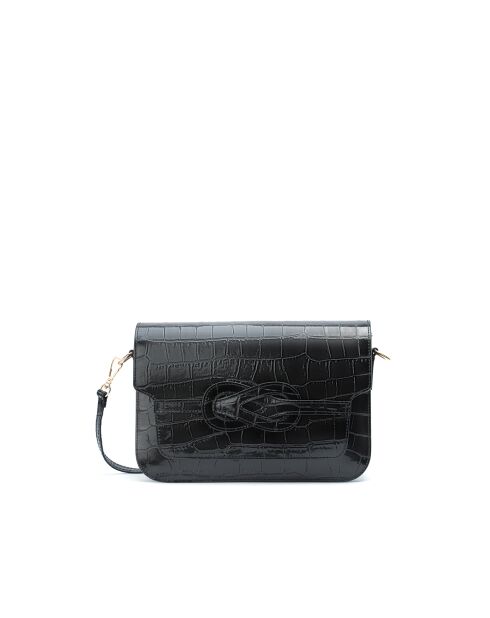 Andre Croco Schultertasche aus schwarzem Leder - 26x17x8 cm