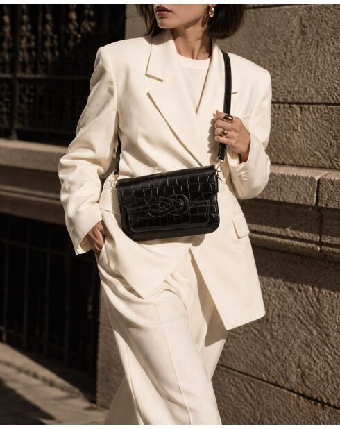 Andre Croco Schultertasche aus schwarzem Leder - 26x17x8 cm