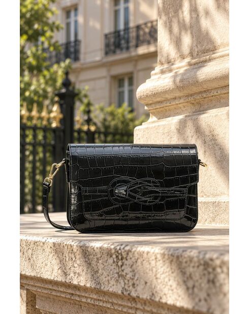 Andre Croco Schultertasche aus schwarzem Leder - 26x17x8 cm
