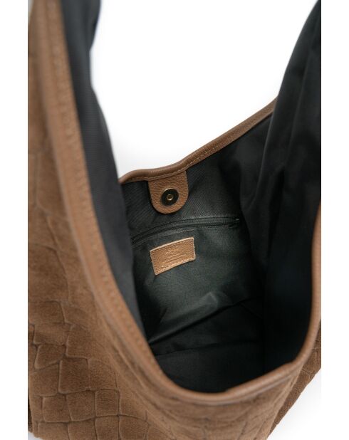 Lennox camel fluwelen leren schoudertas - 34x30x2 cm