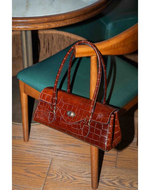 Briar chocolade leren schoudertas - 34x15,5x11 cm