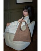 Bandolera Lennox de terciopelo taupe - 34x30x2 cm